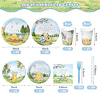 300 Pcs Winnie Bear Baby Shower Plates and Napkins Tableware Set, Plates Napkins Cups Straws and Forks Sets, Winnie Baby Shower Decorations Birthday Party Supplies, Serves 50 Guests - Image 3