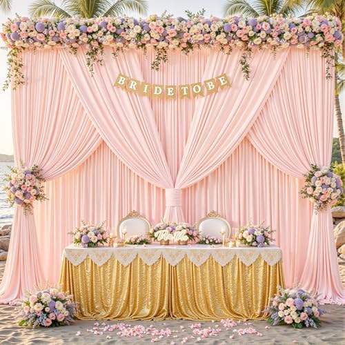 20x10ft Pale Pink Backdrop Curtains for Wedding Parties Wrinkle Free Photo Backdrop Drapes for Photography Birthday Baby Shower Soft Fabric Party Backgournd for Photoshoot 5x10ft, 4 Panels - Image 7