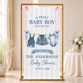 A Sweet Baby Boy Blue Stripe Denim Baby Shower Linen Fabric Welcome Banner by Custom