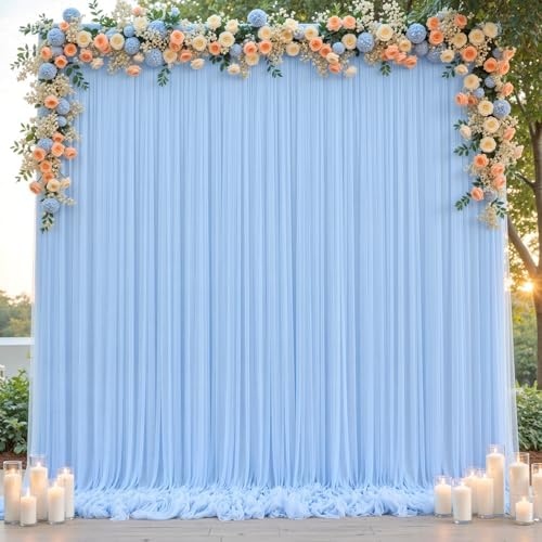 Baby Blue Tulle Backdrop Curtain for Parties Wedding,20ft x 10ft Wrinkle Free Curtain Backdrop,2 Layer Drapes for Backdrop,Polyester Back Drop for Bridal Shower Birthday Baby Shower Photography - Image 4