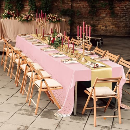 Tudomro 16 Pack Pink and Gold Plastic Tablecloths Satin Runner Set - Image 6