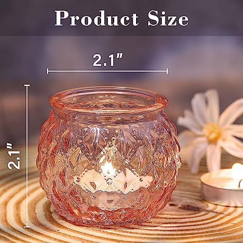 DARJEN 24 Pcs Pink Votive Candle Holders Round Glass Candle Holders Bulk - Image 2