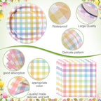Funnymoom 452 Pcs Pastel Easter Party Decoration for 50, Spring Easter Paper Plates Napkins Cups Tablecloth Cutlery Straws Rainbow Pastel Gingham Plaid Tableware for Spring Birthday Party Supplies - Image 2