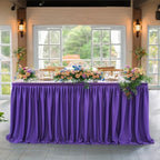 14ft Purple Table Skirt for Rectangle Tables Polyester Table Skirt Desk Skirts Ruffle Table Skirt Cloth for Birthday Party Banquet Purple Theme Party Wedding Bridal Shower Table Skirts - Image 2