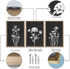 Flower Plant Wall Art Decor 24"x16" Set of 3 Black And White Wood Black - Image 2