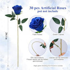 HyeFlora 30 PCS Blue Roses Artificial Flowers, Fake Roses with Stem Realistic Silk Roses for Wedding Bouquets Table Centerpieces Arrangement Baby Shower Home Decor Anniversary Birthday Gift for Her - Image 4