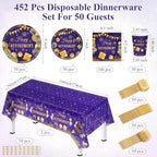 Funnymoom 452 Pcs Retirement Party Decorations Supplies Women Set Include Purple and Gold Retirement Paper Plates Napkins Cups Tablecloth Cutlery Straws for Men Women Say Goodbye Party - Image 3