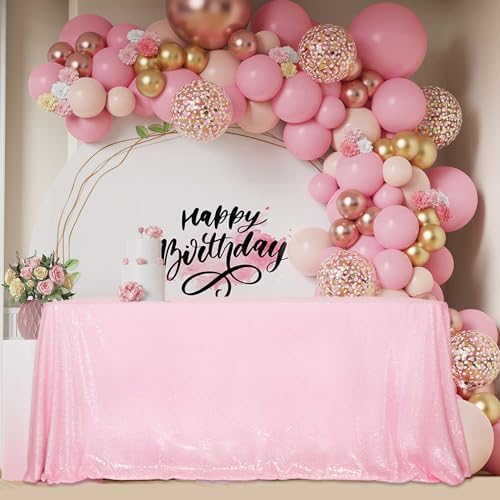 SquarePie Sequin Tablecloth 90x132 Inch Pink for Birthday Wedding Party - Image 2