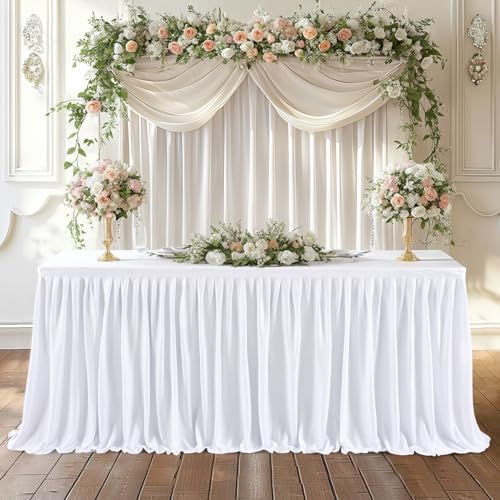 17ft White Table Skirts for Rectangle Tables Polyester Pleated Table Skirt Desk Skirts Ruffle Table Skirt Tablecloth for Wedding Birthday Party Baby Bridal Shower Banquet Table Decoration - Image 7