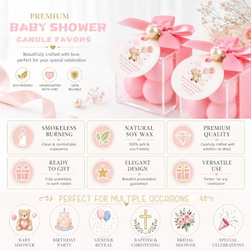 20 Set Fully Assembled Small Bubble Candles Elegant Baby Shower Favors Bulk Set with Decorative Ribbons Thank You Cards for Baby Shower Guest Gifts (20, Pink Bear) - Image 7