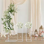 Metal Wedding Arch Backdrop Stand, 6.56Ft Ballon Arch Stand and 2 Flower Stands, Half Arch Geometric Centrepieces Display Rack for Ceremony, Birthday, Party DIY Background Decoration (White) - Image 2