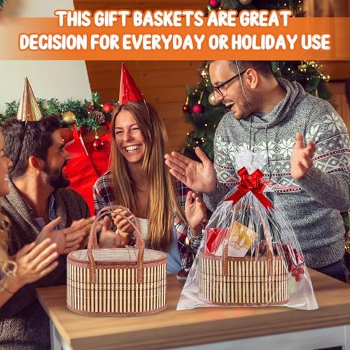 Tioncy 6 Set Woven Bamboo Gift Baskets with Handles Empty,Yellow - Image 6