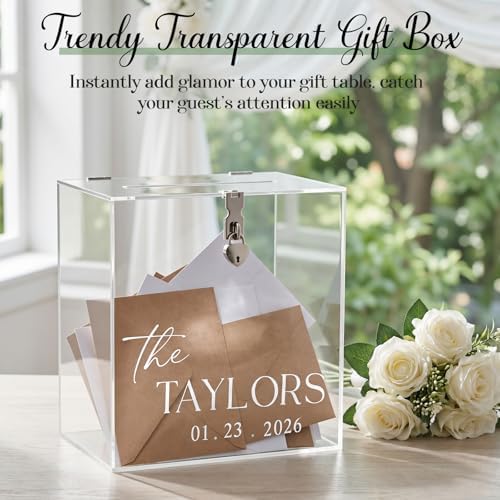 Novabright 10" Wedding Acrylic Card Box, Clear, Classic Style - Image 4