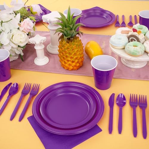 MirthMood 350Pcs Purple Plates,Party Supplies,Purple Plastic Dinnerware Set - Image 4