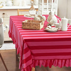 JarThenaAMCS Ruffle Tablecloth Table Cloth Boho Pink Red Striped Rectangle Decorative Table Cover for Home Kitchen Baby Shower Party Wedding Decor, 60 x 120 Inch - Image 7