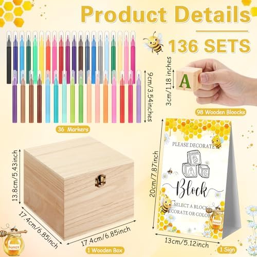 Marsui 136 Pcs Baby Shower Blocks to Decorate Game Kit, Bee - Image 3