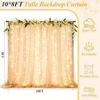 Ledido 10×8ft Champagne Tulle Backdrop Curtains with Lights(8 Panels 5×8ft) - Image 2