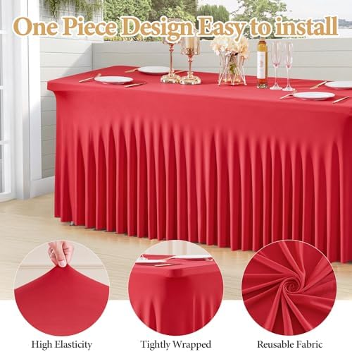 Shillance 6 Packs Red Spandex Table Clothes for 6 Foot Rectangle Table, Spandex Table Covers 6FT Stretch Table Skirts Wrinkle Free Fitted Table Cloth for Valentines, Event, Wedding, Banquet & Parties - Image 2