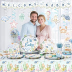 Hombae Sea You Soon Baby Shower Decorations – 177 PCs Under the Sea Baby Shower Party Supplies with Plates Hanging Swirls Banner Tablecloth Cake Topper Cupcake Toppers Cups Forks Straws Napkins - Image 6