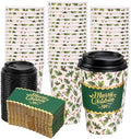 Whaline 50Pcs Christmas Disposable Coffee Cups with Lids and Sleeves Xmas Holly Berry Paper Drinking Cup for Winter Holiday Party Supplies by Whaline