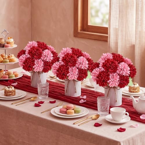 6 Set Pre-Made Flower Table Centerpieces - Burgundy & Dusty Pink - Image 4
