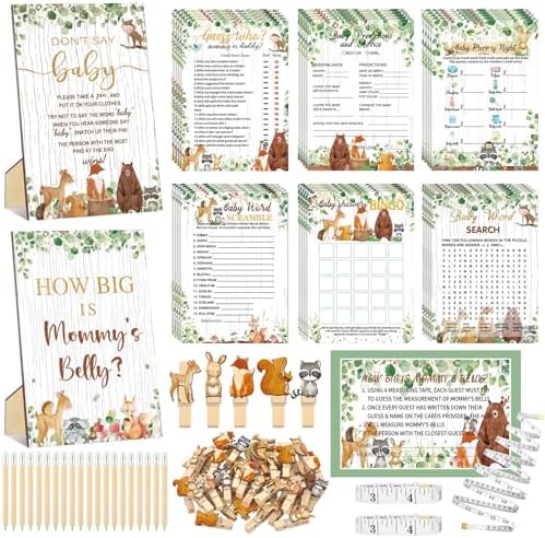 Funnymoom 426 Pcs Woodland Baby Shower Games, 8 Activity Cards with Bingo by Funnymoom