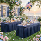 gogoparti 4 Pack Spandex Navy Blue Fitted Table Cloth for 8ft Rectangle Tables Navy Blue Stretch Tablecloth Banquet Table Covers Skirt Wrinkle Free Tablecloths for Parties Wedding - Image 4