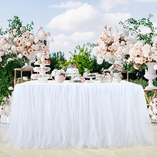 Tulle Table Skirt White Desk Skirt for Teacher Classroom Birthday Party Wedding Rectangle Tables 6ft - Image 3