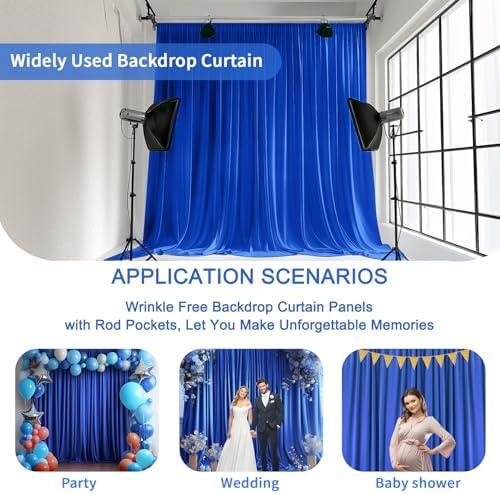 Gallety Royal Blue Backdrop Curtain for Wedding, Polyester Photography Backdrop Drapes - 30FT x 10FT Photobooth Backdrop Curtains for Celebration,Birthday,Event,Graduation Party Decorations - Image 4