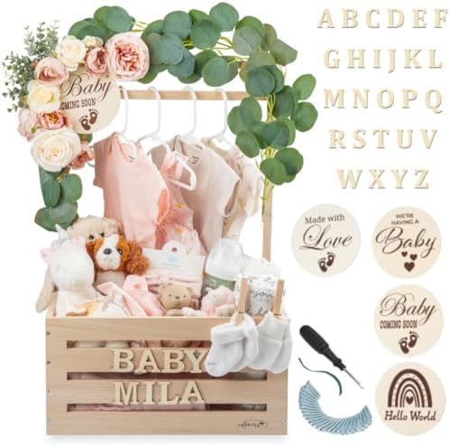 Wooden Baby Shower Crate Closet, Personalized Baby Shower Basket, Natural by LittleCuteness