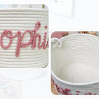 Personalized Cute Small Woven Basket with Handles, Custom Cotton Rope Room Shelf Storage Basket, Empty Decorative Gift Basket, Decorative Round Bin for Nursery Bedroom Bathroom (Style E) - Image 4
