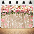 12X10FT Pink Rose Flower Backdrop Birthday Party Decorations Wooden Wall Hearts Photography Background Girls Baby Shower Banner Photo Booth Props Decor - Image 2
