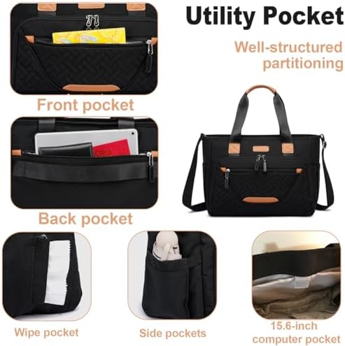 FHELAD Diaper Bag Tote for Women, Baby Diaper Bag 16L (Black) - Image 2