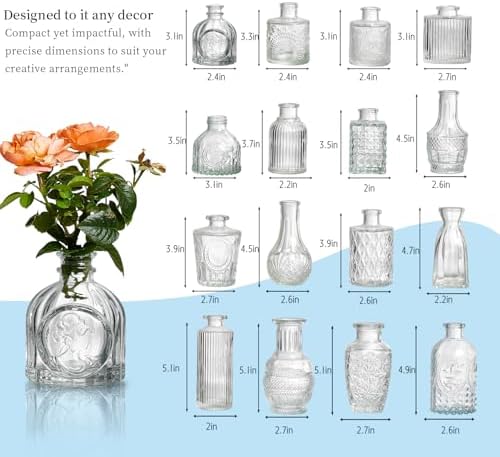 Glass Bud Vases Set of 32 - Assorted Small Mini Glass Vases for Flowers, Crystal Vintage Vase Set, Bulk Centerpieces for Table Décor, Wedding, Home and Events (Clear, 32 Pcs) - Image 7