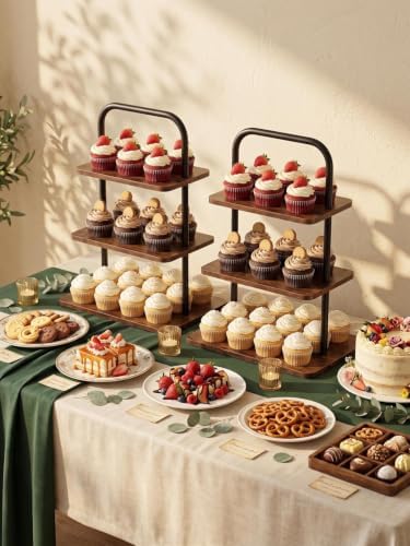 Large Wooden Cupcake Stand, 3 Tier Cupcake Tower Stand for 50 Cupcakes, Dessert Stand Display for Party, Wedding, Birthday, Halloween, Farmhouse Decor (Rustic-2Pack) - Image 4