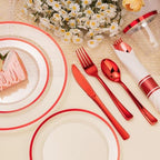 BESTSTAR 350PCS Clear and Red Disposable Plates Set for 50 Guests for Party - Image 2