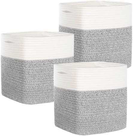 COMFY-HOMI 3PACK Cotton Rope Square Basket with Handles for Shelves|Dog Toy Bin and Storage|Baby Gift|Shoe Organizer|New 11" x 11" x 11" for Living Room by COMFY-HOMI