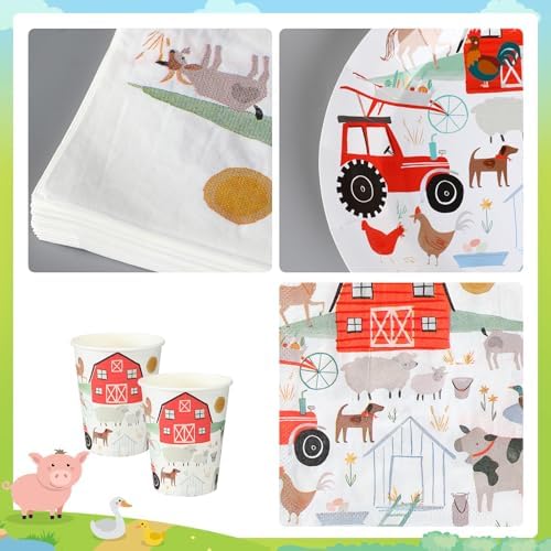 FoldTier 200 Pcs Farm Animal Theme Party Plates Set, Including 50 Pack 9 Inch and 7 Inch Farm Theme Paper Plates, 50 Disposable Napkins and 50 Paper Cups, Fit for Birthday Decorations, Baby Showers - Image 3