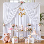 gogoparti 30x12ft White Backdrop Curtain for Wedding Parties, 6 Panels (5x12 ft Each) Wrinkle-Free Dackdrop Curtains, Silky Draping Fabric for Birthday Party, Baby Shower, Photo Background - Image 2