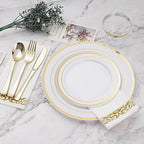 BESTVIP 350 PCS Disposable White and Gold Plastic Plates for 50 Guests - Image 2