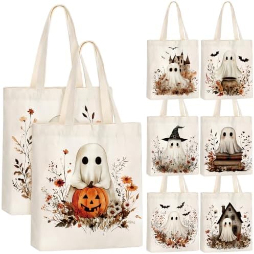 Shinylin 8 Pcs Halloween Boho Wildflower Ghost Tote Bags Trick or Treat by Shinylin