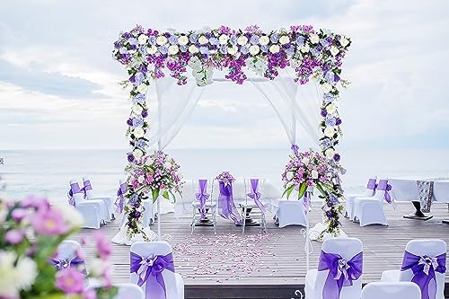 Lvydec Artificial Peony Flower Garland - 6ft Silk Peony Purple Flower Garland Arch Flower Vine for Wedding Party Table Decoration (2, Purple and White) - Image 3