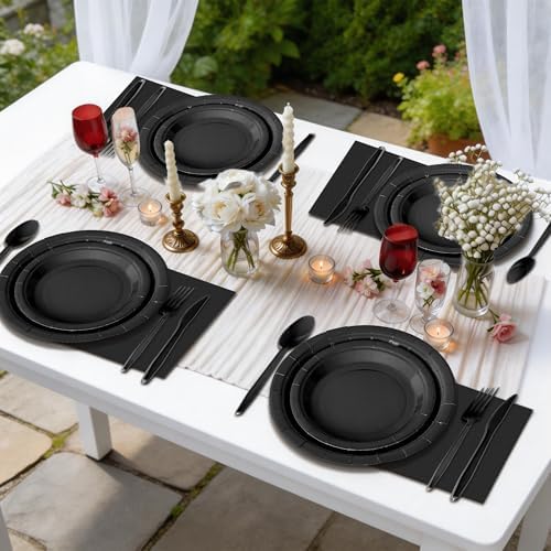 350 Pcs Black Disposable Plates and Napkins Tableware Set for 50 Guests - Image 5