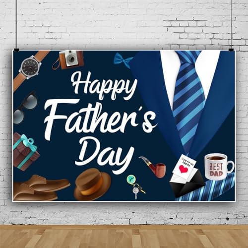 10x8ft Blue Fathers Day Backdrop Suit Tie Fathers Day Photo Backdrop Love Best Dad Ever Father's Day Decorations Background Family Prom Newborn Party Birthday Party Banner Photo Booth - Image 2