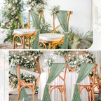 50 PCS Cheesecloth Chair Sashes Bows Wedding Aisle Decorations Chair Ribbon Ties Back Sash for Wedding Party Events Banquet Chair Cover Decoration (Sage Green) - Image 7