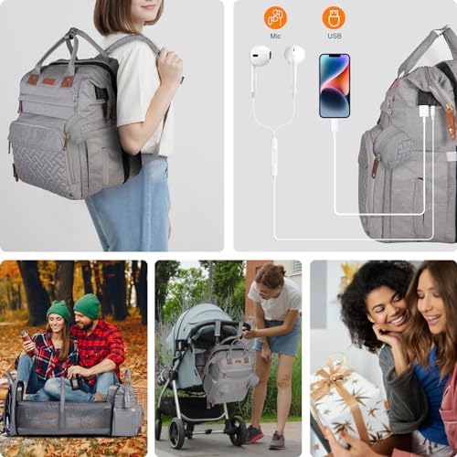 Diaper Bag Backpack with Changing Station, Grey - Image 6