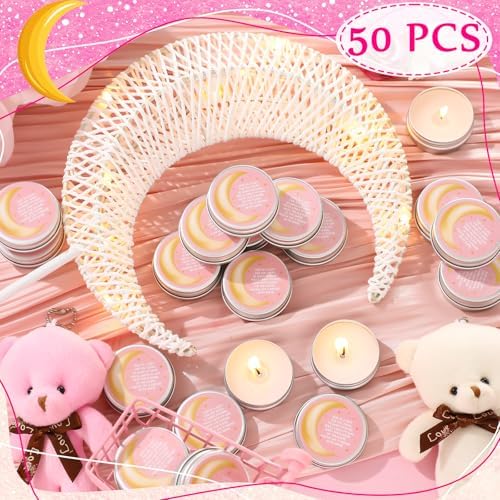 MTLEE 50 Pcs Over The Moon Baby Shower Candles 1 Oz, Pink - Image 2