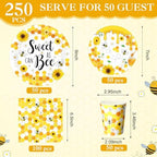 Funnymoom 250 Pcs Bee Paper Plates Napkins Cups for Baby Shower Serves 50 - Image 3