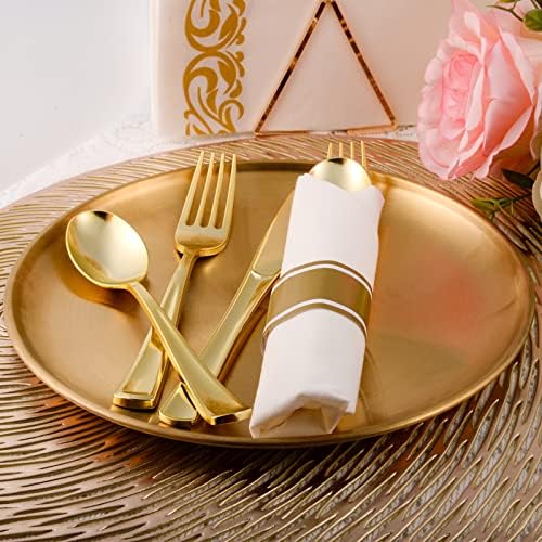 100 Pack Pre Rolled Gold Plastic Silverware Set - Image 4