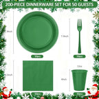 Green Plastic Plastic Party Plates and Napkins Set for Birthday, Christmas - Image 2